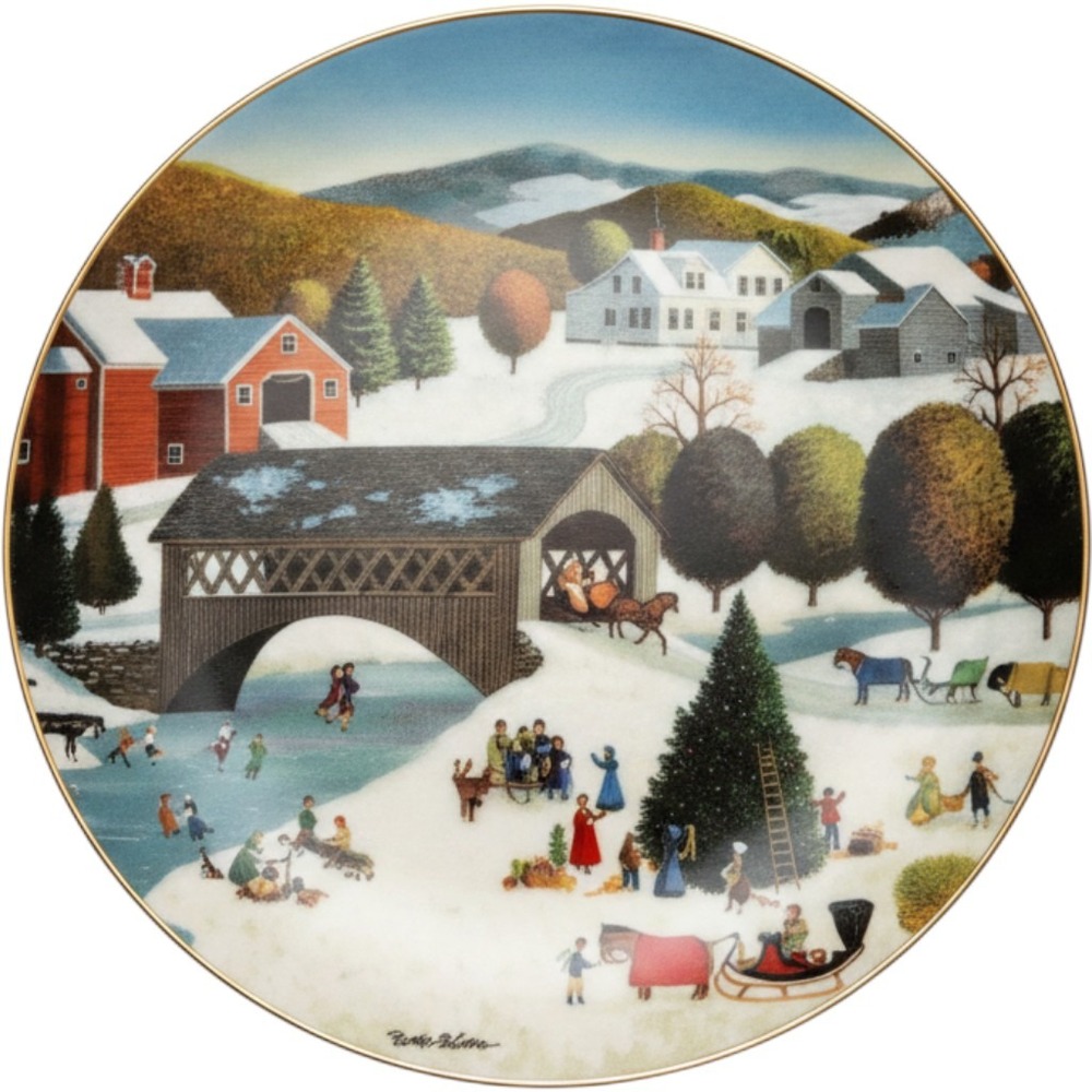 Artaffects Martha B Leone Christmas Party 8" Collector Plate Gold Trim D672